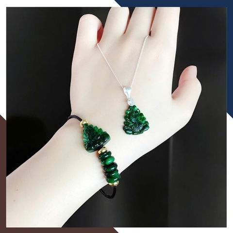 Set Dây Chuyền & Vòng Tay Hồ Ly Chúa Cẩm Thạch Sơn Thuỷ DCPT07 – Linh Vật Hút Lộc Gọi Duyên