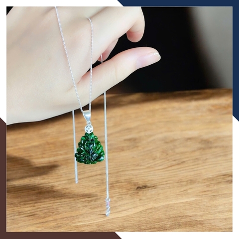 Set Dây Chuyền & Vòng Tay Hồ Ly Chúa Cẩm Thạch Sơn Thuỷ DCPT07 – Linh Vật Hút Lộc Gọi Duyên