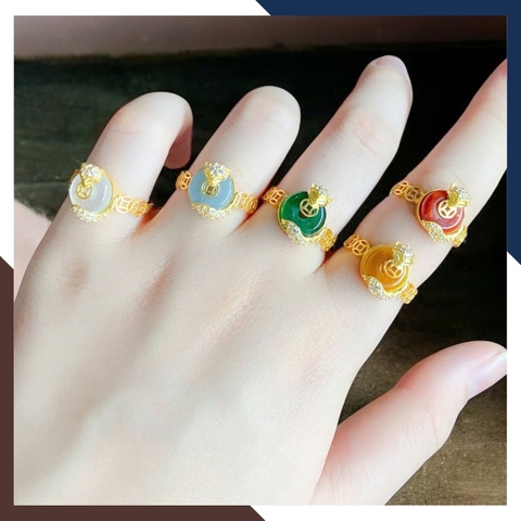 Set Hồ Thiên Cửu Vận Gồm Dây Chuyền & Nhẫn Hồ Ly Vàng 10k Ôm Đồng Điếu DCPT01