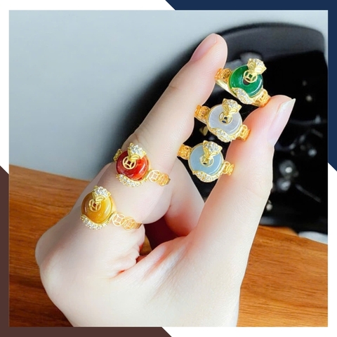 Set Hồ Thiên Cửu Vận Gồm Dây Chuyền & Nhẫn Hồ Ly Vàng 10k Ôm Đồng Điếu DCPT01