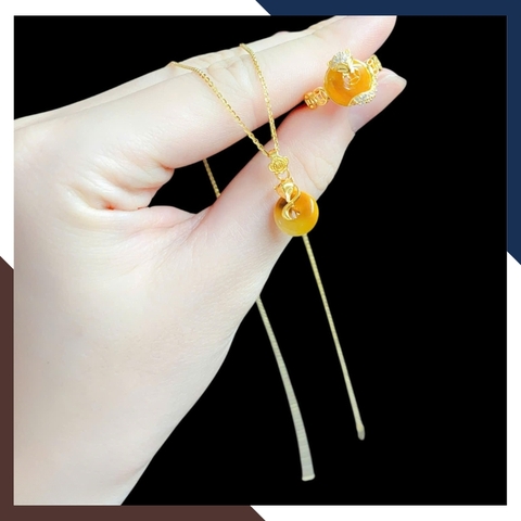 Set Hồ Thiên Cửu Vận Gồm Dây Chuyền & Nhẫn Hồ Ly Vàng 10k Ôm Đồng Điếu DCPT01