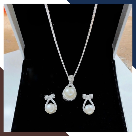 Set Ngọc Trai Bạc Hình Nơ Cho Nữ BTSNT177 – Tinh Tế Từng Chi Tiết, Tôn Lên Vẻ Đẹp Nữ Tính