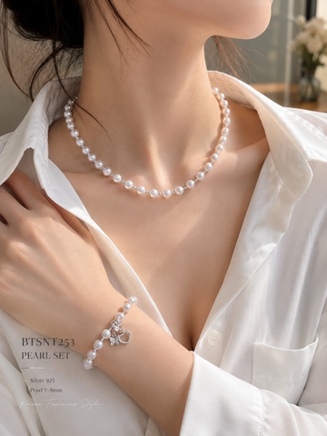 Set Ngọc Trai BTSNT253 – Choker Pearl Phối Bạc Vỡ 925 & Charm Bướm Trẻ Trung