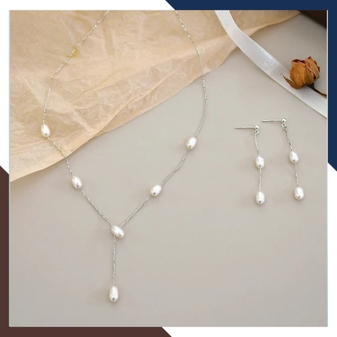 Bộ ngọc trai gồm dây chuyền và bông tai bằng bạc cho nữ đẹp mã 56AC300 ngọc trai gồm dây chuyền và bông tai bằng bạc cho nữ đẹp mã 56AC300