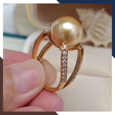 Set ngọc trai gồm nhẫn bông tai và mặt dây chuyền bằng vàng tây 10k cho nữ đẹp mã 81013T11