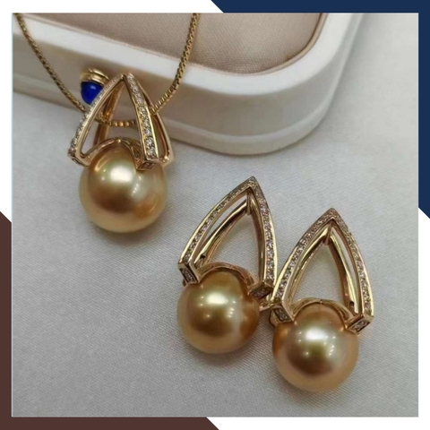 Set ngọc trai gồm nhẫn bông tai và mặt dây chuyền bằng vàng tây 10k cho nữ đẹp mã 81013T11