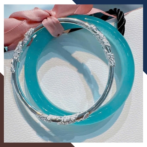 Set 2 Vòng Tay LTBN102 -  Vòng Bạc Liên Hoa Kết Hợp Vòng Đá Mắt Mèo Nữ Tính & Sang Trọng