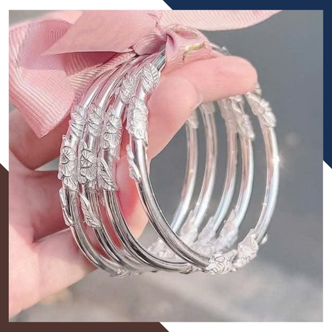 Set 2 Vòng Tay LTBN102 -  Vòng Bạc Liên Hoa Kết Hợp Vòng Đá Mắt Mèo Nữ Tính & Sang Trọng