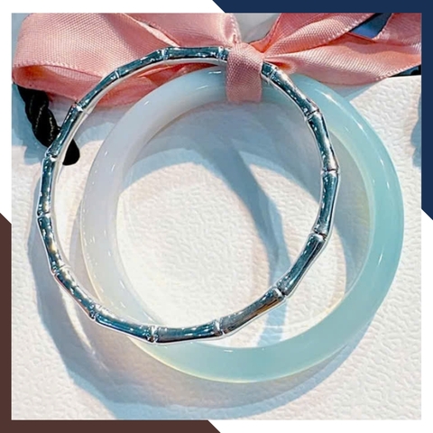 Set 2 Vòng Tay LTBN96 -  Vòng Tay Bạc Kết Hợp Vòng Đá Mắt Mèo Sang Chảnh Cho Nữ