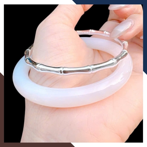 Set 2 Vòng Tay LTBN96 -  Vòng Tay Bạc Kết Hợp Vòng Đá Mắt Mèo Sang Chảnh Cho Nữ