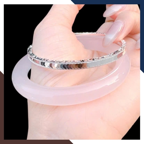 Set 2 Vòng Tay LTBN96 -  Vòng Tay Bạc Kết Hợp Vòng Đá Mắt Mèo Sang Chảnh Cho Nữ
