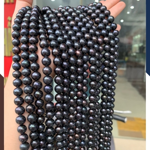 Sỉ ngọc trai đen dạng chuỗi nguyên liệu size 8-9mm làm vòng cổ vòng tay mã AC280