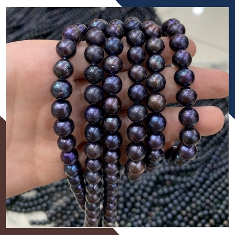 Sỉ ngọc trai đen dạng chuỗi nguyên liệu size 8-9mm làm vòng cổ vòng tay mã AC280