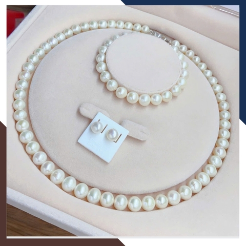 BTSNT246 – Bộ Trang Sức Ngọc Trai 3 Món Single-Strand 8–9mm