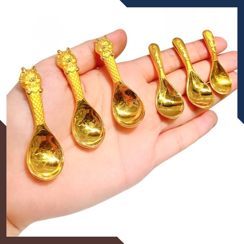 Thìa Vàng 9999, Quà Thôi Nôi/ Đầy tháng Cho Bé Mã QTV11 - Chúc Con Sung Túc Cả Đời Dư Dả