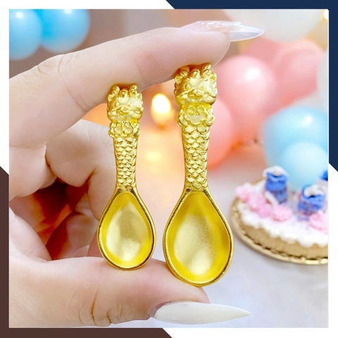 Thìa Vàng 9999, Quà Thôi Nôi/ Đầy tháng Cho Bé Mã QTV11 - Chúc Con Sung Túc Cả Đời Dư Dả