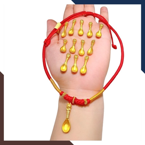 Thìa Vàng 9999, Quà Thôi Nôi/ Đầy tháng Cho Bé Mã QTV11 - Chúc Con Sung Túc Cả Đời Dư Dả