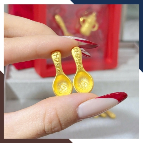 Thìa Vàng 9999, Quà Thôi Nôi/ Đầy tháng Cho Bé Mã QTV11 - Chúc Con Sung Túc Cả Đời Dư Dả