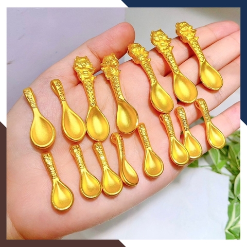 Thìa Vàng 9999, Quà Thôi Nôi/ Đầy tháng Cho Bé Mã QTV11 - Chúc Con Sung Túc Cả Đời Dư Dả