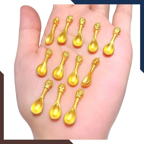 Thìa Vàng 9999, Quà Thôi Nôi/ Đầy tháng Cho Bé Mã QTV11 - Chúc Con Sung Túc Cả Đời Dư Dả