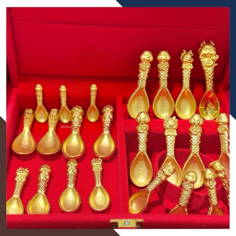 Thìa Vàng 9999, Quà Thôi Nôi/ Đầy tháng Cho Bé Mã QTV11 - Chúc Con Sung Túc Cả Đời Dư Dả