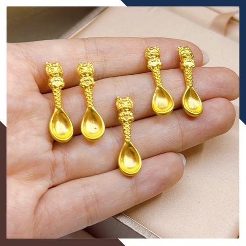 Thìa Vàng 9999, Quà Thôi Nôi/ Đầy tháng Cho Bé Mã QTV11 - Chúc Con Sung Túc Cả Đời Dư Dả