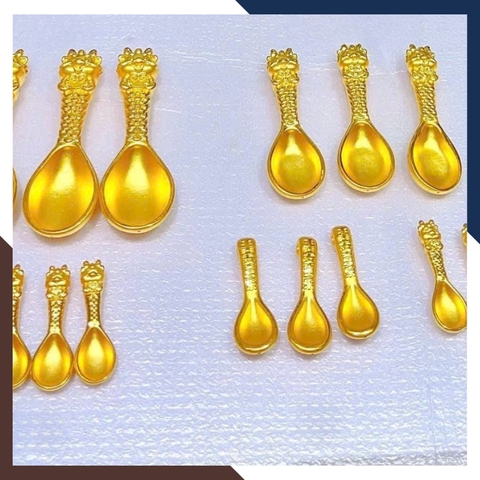 Thìa Vàng 9999, Quà Thôi Nôi/ Đầy tháng Cho Bé Mã QTV11 - Chúc Con Sung Túc Cả Đời Dư Dả