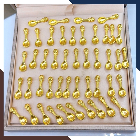 Thìa Vàng 9999, Quà Thôi Nôi/ Đầy tháng Cho Bé Mã QTV11 - Chúc Con Sung Túc Cả Đời Dư Dả