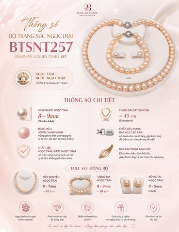 Bộ Trang Sức Ngọc Trai Màu Hồng BTSNT257 – Set Pearl Feminine Luxury Sang Trọng, Nữ Tính Và Dễ Ứng Dụng