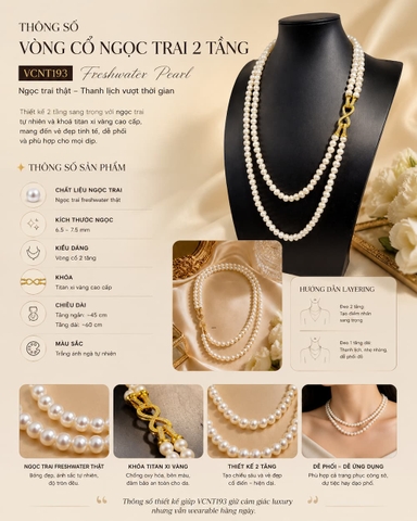 Vòng Cổ Ngọc Trai 2 Tầng VCNT193 – Layer Pearl Luxury & Khoá Vô Cực Xi Vàng