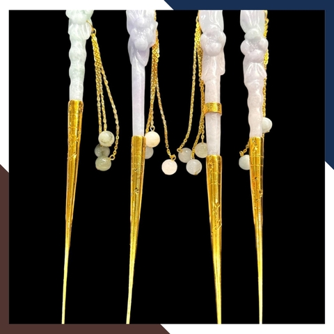 Trâm cài tóc cổ trang bằng ngọc cẩm thạch phối bạc ta nguyên chất mạ vàng 24k mã AC1350