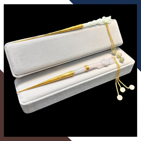 Trâm cài tóc cổ trang bằng ngọc cẩm thạch phối bạc ta nguyên chất mạ vàng 24k mã AC1350