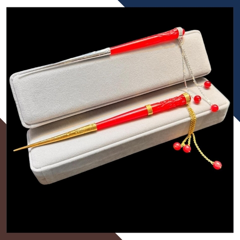 Trâm cài tóc cổ trang bằng ngọc cẩm thạch phối bạc ta nguyên chất mạ vàng 24k mã AC1350