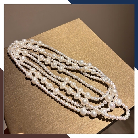 VCNT180 – Chuỗi Ngọc Trai Dài 160cm Mix Hạt, Đeo Layer & Quấn Tự Do (3–4mm & 7–8mm)