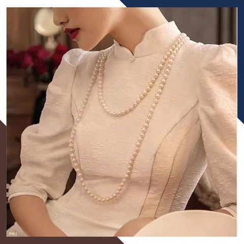 VCNT181 – Chuỗi Ngọc Trai 160cm Không Khoá, Hạt 7–8mm Cho Váy Suông & Cổ Thấp