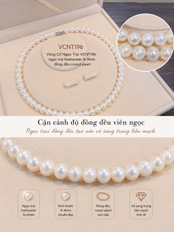 Vòng Cổ Ngọc Trai VCNT196 – Chuỗi Ngọc Trai Trơn 8–9mm Thanh Lịch, Sang Trọng Và Bền Đẹp Theo Thời Gian