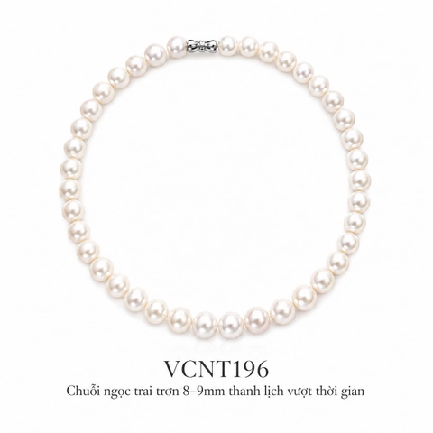 Vòng Cổ Ngọc Trai VCNT196 – Chuỗi Ngọc Trai Trơn 8–9mm Thanh Lịch, Sang Trọng Và Bền Đẹp Theo Thời Gian