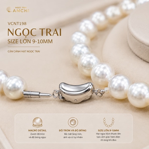 Vòng Cổ Ngọc Trai VCNT198 – Chuỗi Ngọc Trai Trắng 9–10mm Cao Cấp Classic Pearl Strand