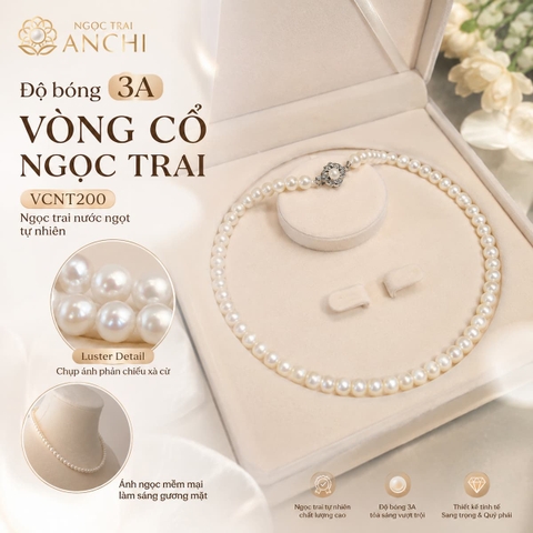 Vòng Cổ Ngọc Trai VCNT200 – Ngọc Trai Trắng Tự Nhiên Khóa Hoa Nữ Tính