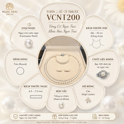 Vòng Cổ Ngọc Trai VCNT200 – Ngọc Trai Trắng Tự Nhiên Khóa Hoa Nữ Tính