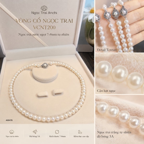 Vòng Cổ Ngọc Trai VCNT200 – Ngọc Trai Trắng Tự Nhiên Khóa Hoa Nữ Tính