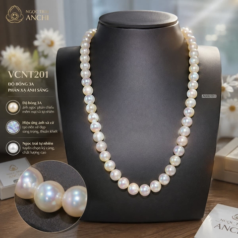 Vòng Cổ Ngọc Trai VCNT201 – Ngọc Trai Trắng Tự Nhiên 10–11mm Khóa Hoa Mai Sang Trọng