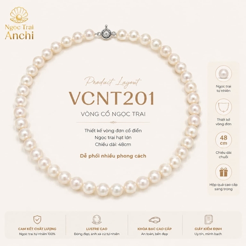 Vòng Cổ Ngọc Trai VCNT201 – Ngọc Trai Trắng Tự Nhiên 10–11mm Khóa Hoa Mai Sang Trọng