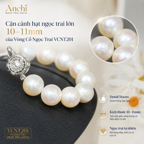 Vòng Cổ Ngọc Trai VCNT201 – Ngọc Trai Trắng Tự Nhiên 10–11mm Khóa Hoa Mai Sang Trọng