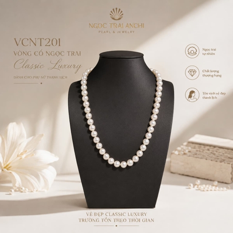 Vòng Cổ Ngọc Trai VCNT201 – Ngọc Trai Trắng Tự Nhiên 10–11mm Khóa Hoa Mai Sang Trọng