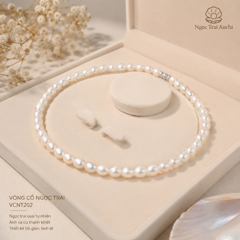 Vòng Cổ Ngọc Trai VCNT202 – Ngọc Trai Oval Tự Nhiên 7–8mm Thanh Lịch, Dễ Đeo Hằng Ngày