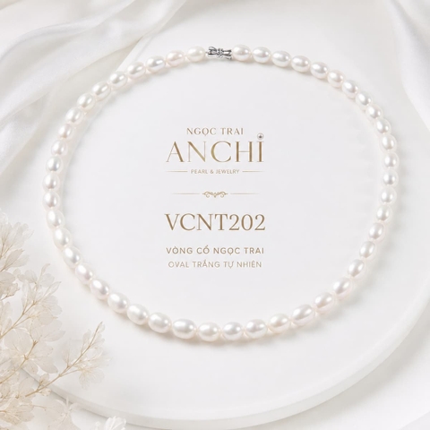 Vòng Cổ Ngọc Trai VCNT202 – Ngọc Trai Oval Tự Nhiên 7–8mm Thanh Lịch, Dễ Đeo Hằng Ngày