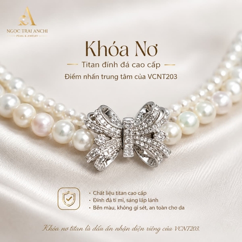 Vòng Cổ Choker Ngọc Trai Đôi VCNT203 – Choker Ngọc Trai Hai Tầng Khóa Nơ Nữ Tính Hiện Đại