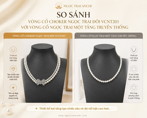 Vòng Cổ Choker Ngọc Trai Đôi VCNT203 – Choker Ngọc Trai Hai Tầng Khóa Nơ Nữ Tính Hiện Đại