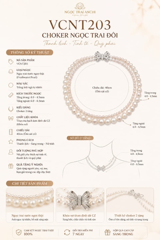 Vòng Cổ Choker Ngọc Trai Đôi VCNT203 – Choker Ngọc Trai Hai Tầng Khóa Nơ Nữ Tính Hiện Đại